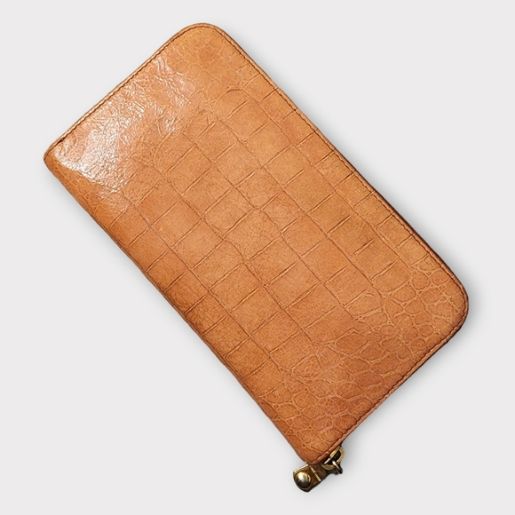 MIU MIU Crocodile Embossed Leather Zip Around Long Wallet, Salmon Pink - Picture 3 of 9